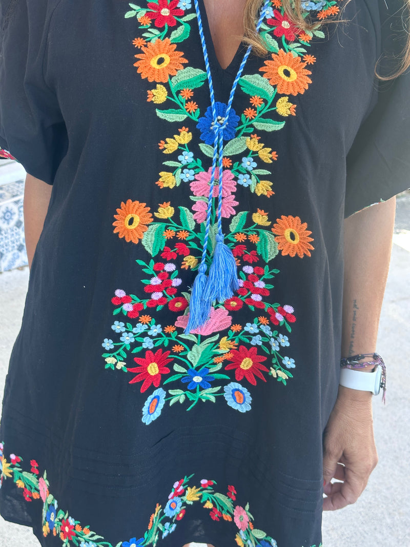 Seville Embroidered Dress - Black