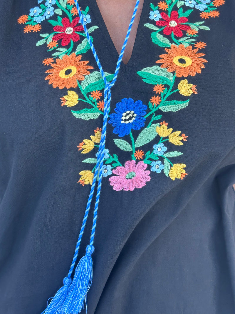 Seville Embroidered Top - Black