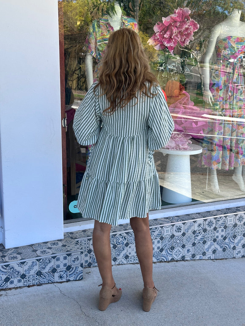 Babydoll Stripe Dress - Sage Green