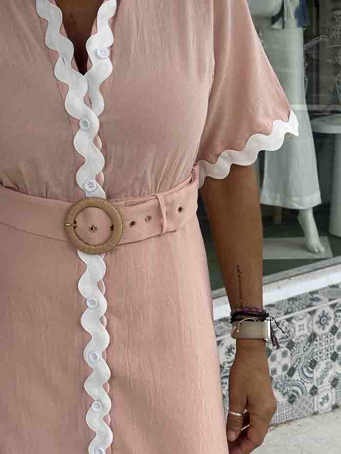 Blush Button Front Ric Rac Dress