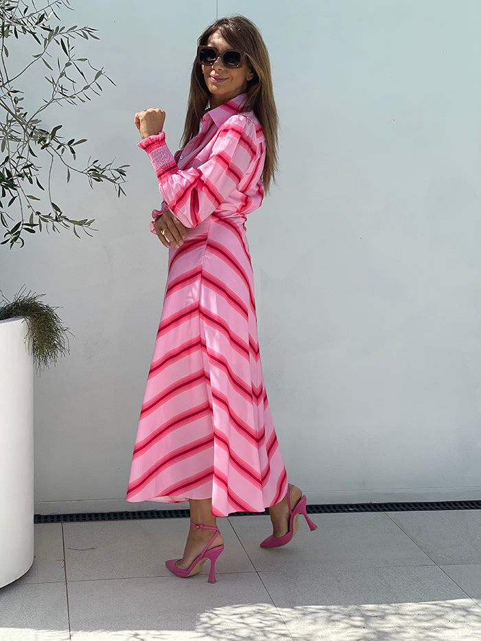 Lara Midi Dress - Pink Retro Stripe