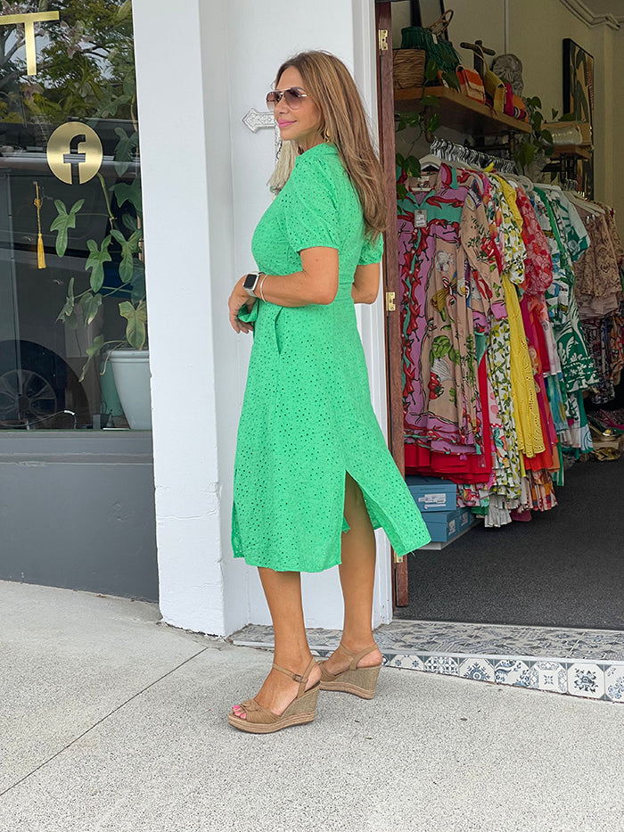 Brianna Embroidered Dress - Vibrant Green