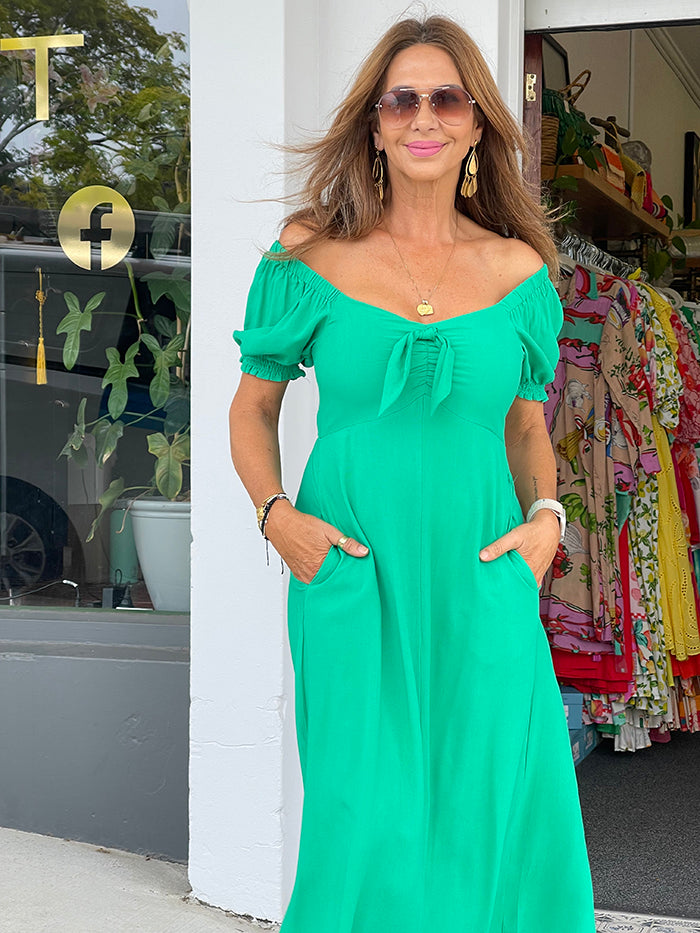 Jade Tie Front Midi Dress - Green