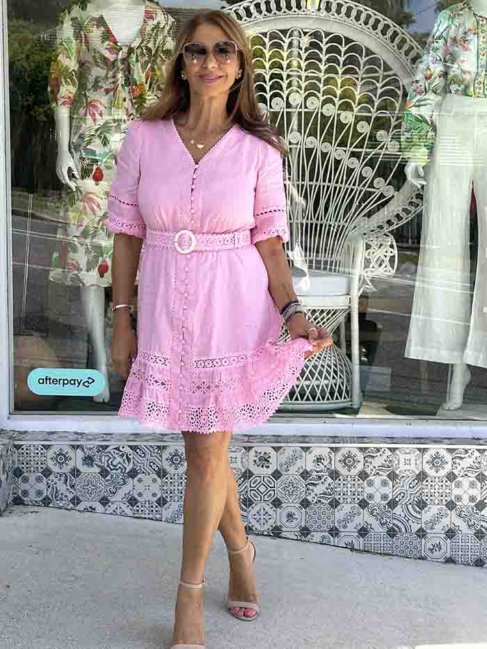 Lorenza Linen Dress - Candy Pink