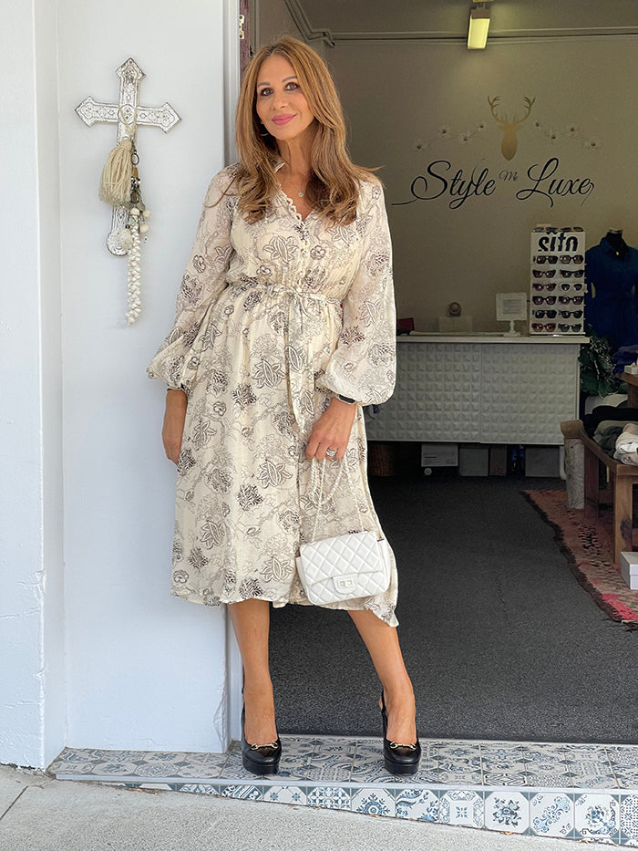 Cersi Paisley Floral Dress - Cream