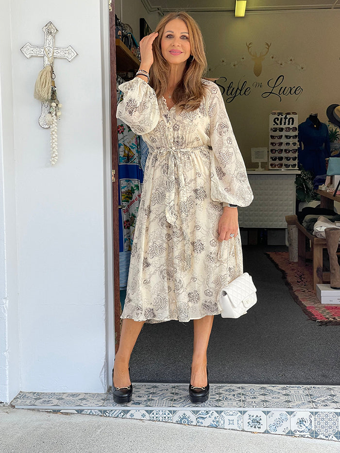 Cersi Paisley Floral Dress - Cream