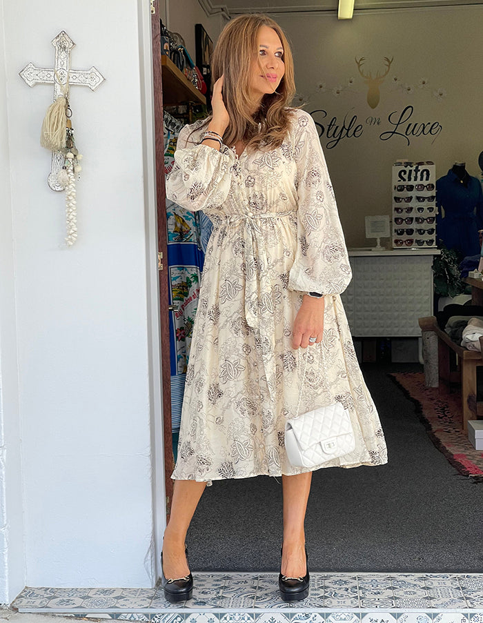 Cersi Paisley Floral Dress - Cream