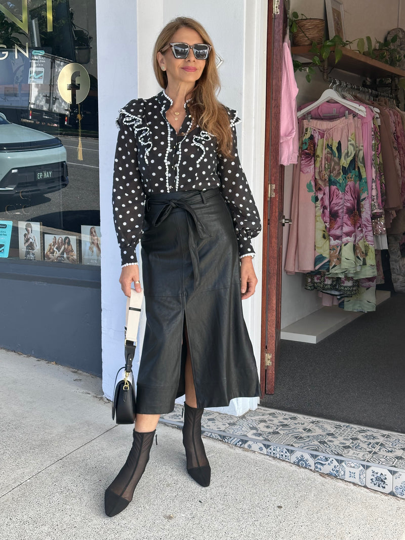 Pleather A Line Midi Skirt - Black