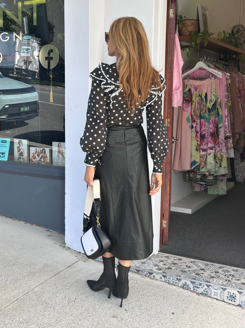 Pleather A Line Midi Skirt - Black