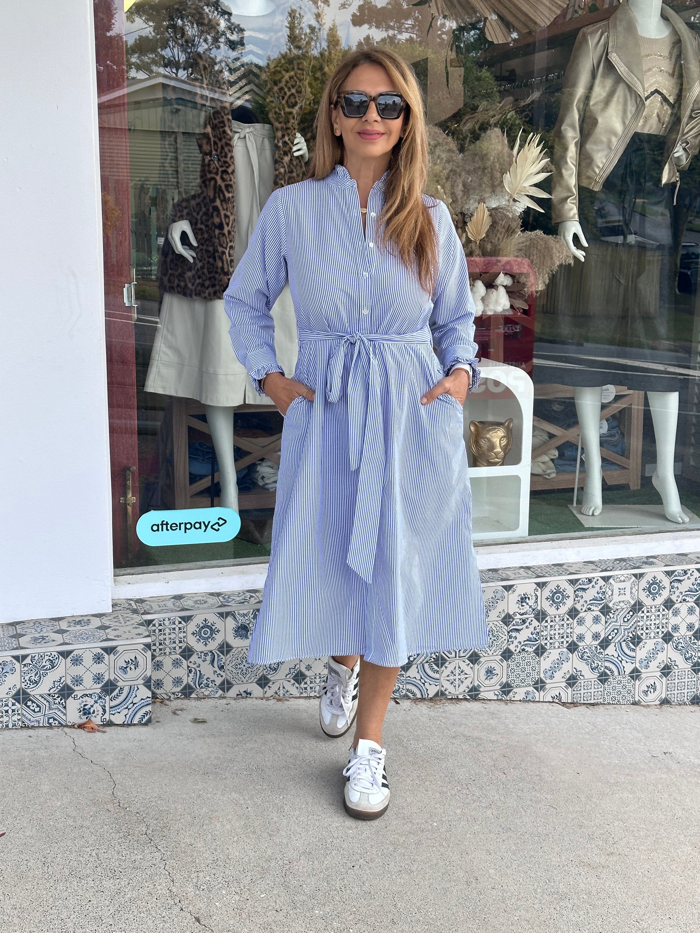 Blue Pinstripe Shirt Dress – Style Me Luxe