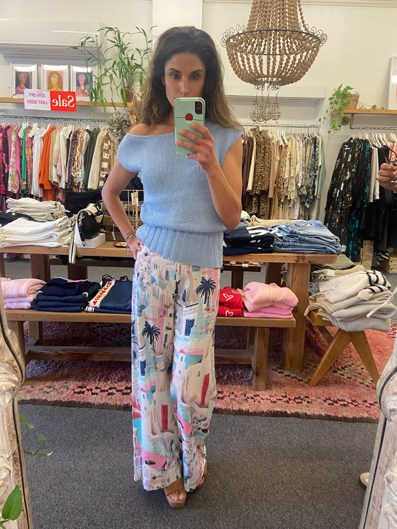 Boat Neck Knit Top - Blue