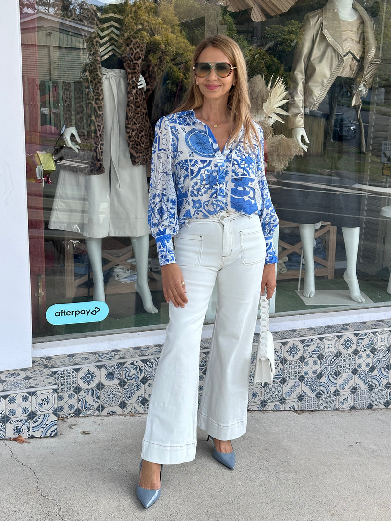 Ioiana Blouse - White and Blue