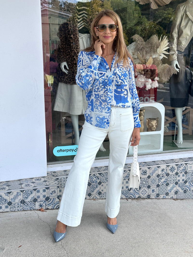 Ioiana Blouse - White and Blue