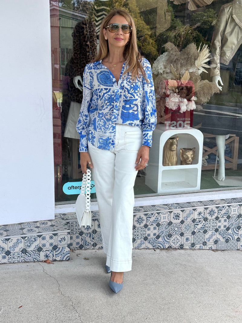 Ioiana Blouse - White and Blue