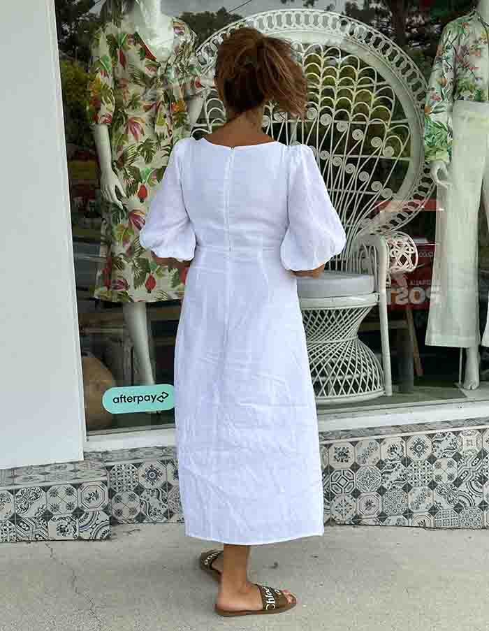 Romilly Linen Midi Dress - White