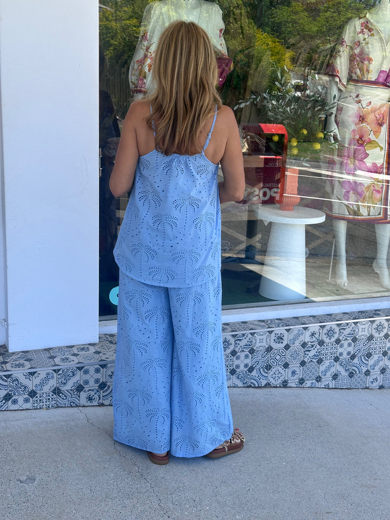 Anglaise Palm Pants - Powder Blue