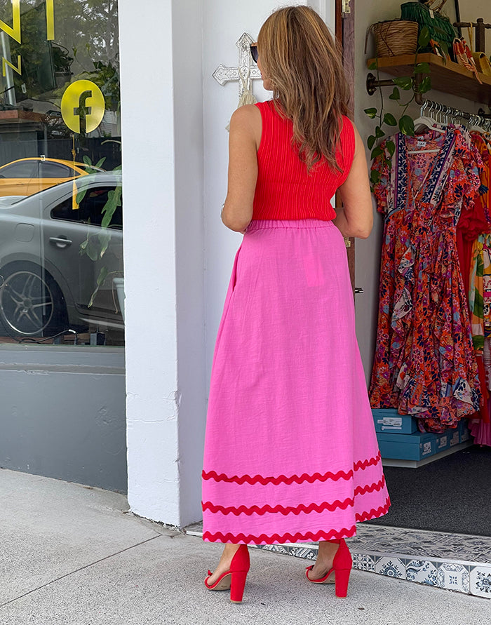 Pink and Red Ric Rac Maxi Skirt