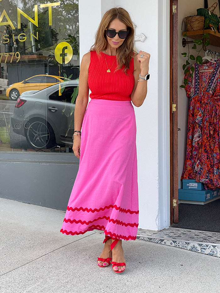 Pink and Red Ric Rac Maxi Skirt – Style Me Luxe