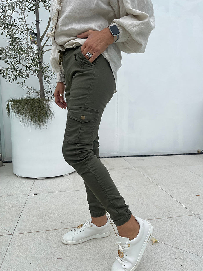 Khaki Cargo Zip Pants