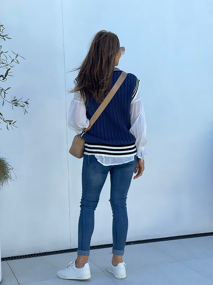 Preppy Knit Vest - Blue