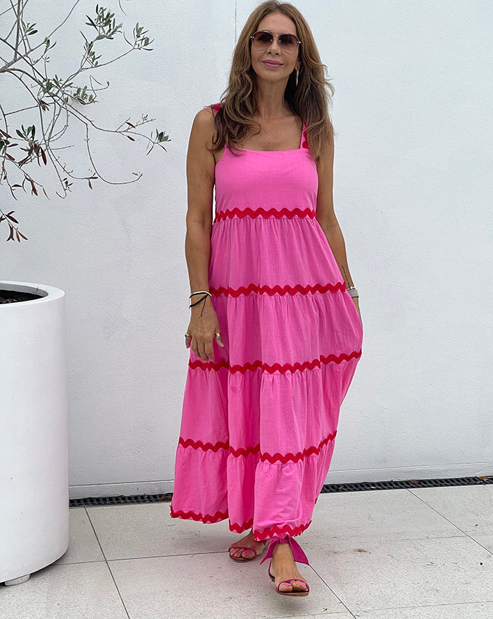 Pink and Red Ric Rac Maxi Dress