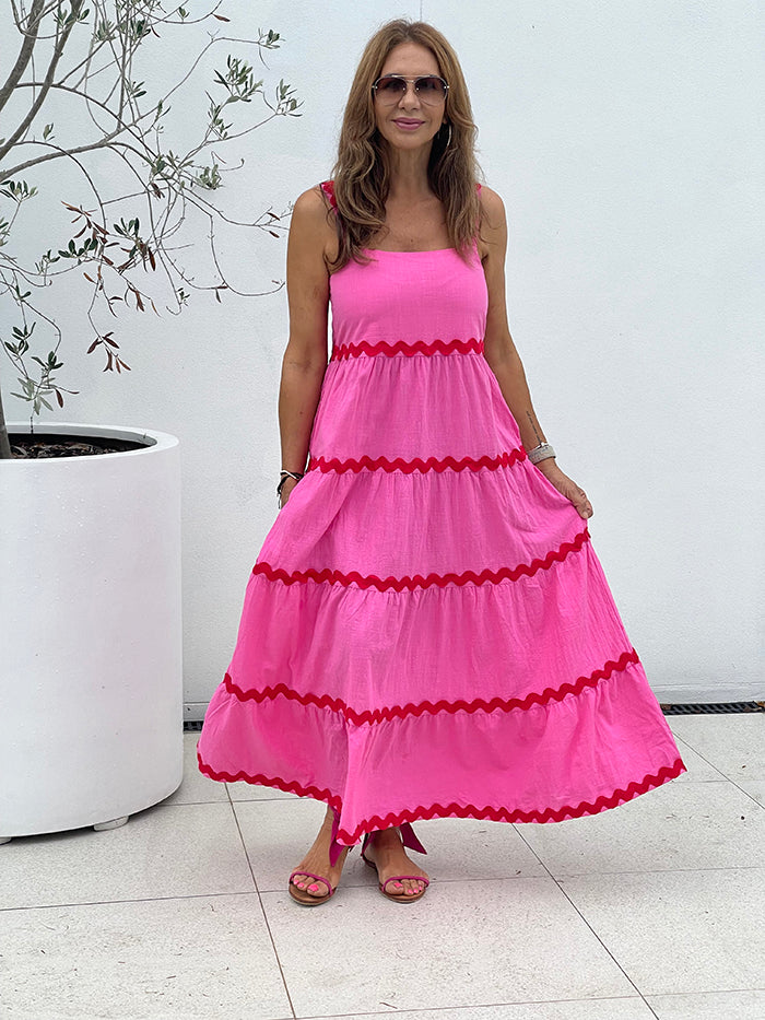 Pink and Red Ric Rac Maxi Dress