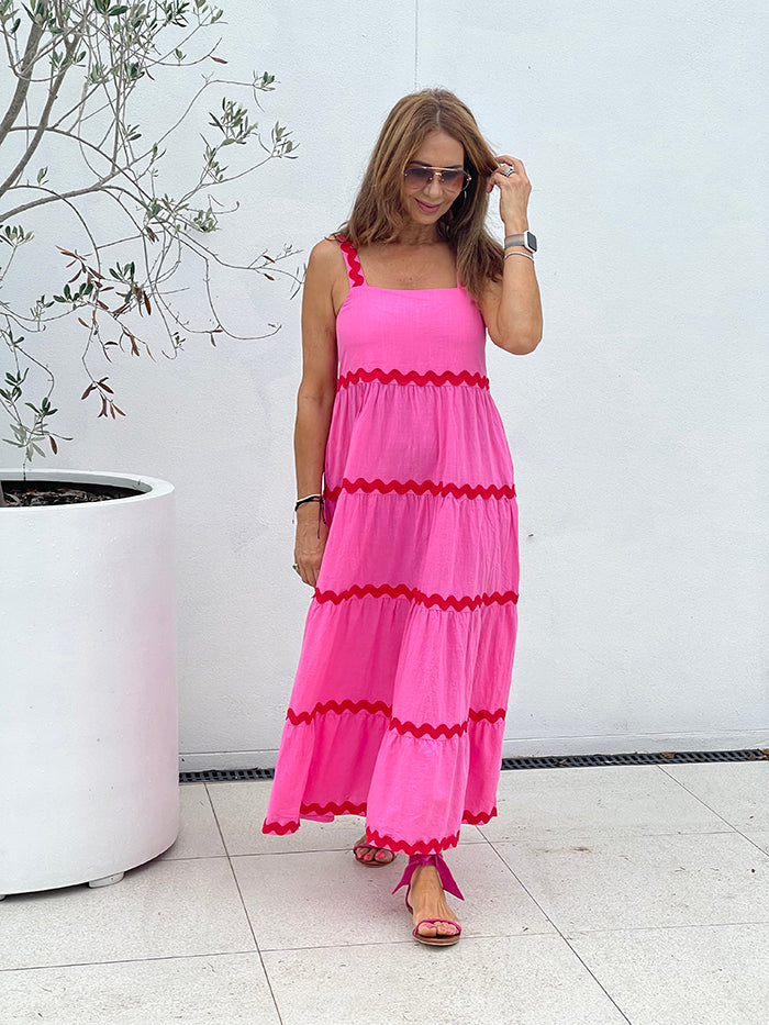 Pink and Red Ric Rac Maxi Dress