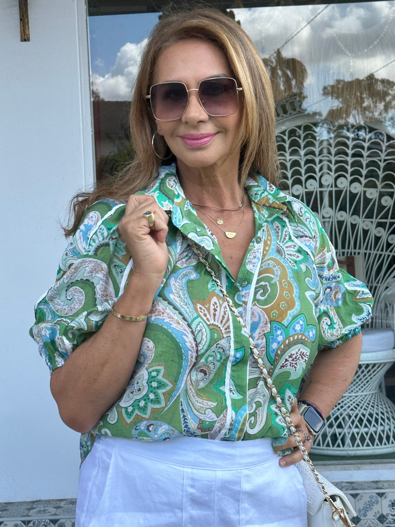 Riana Green Paisley Top