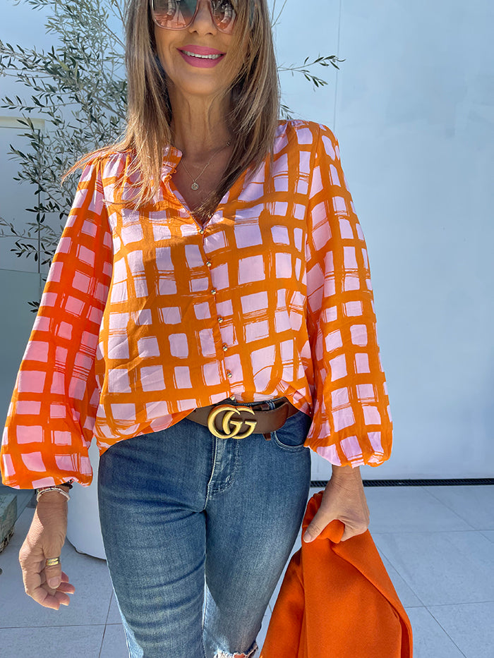 Orange and Pink Check Top