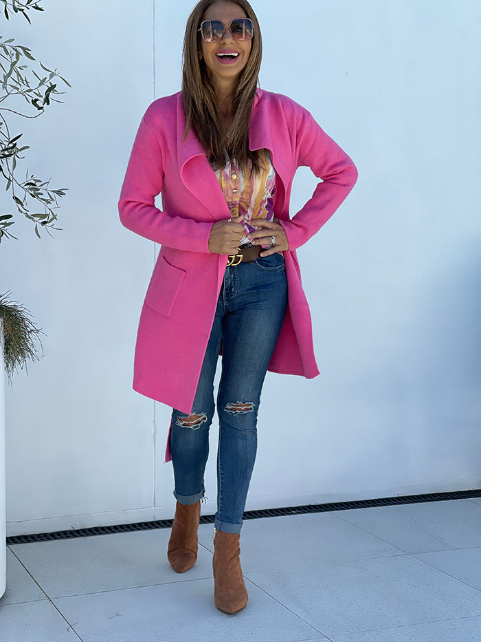 Sophie Collared Cardi - Hot Pink