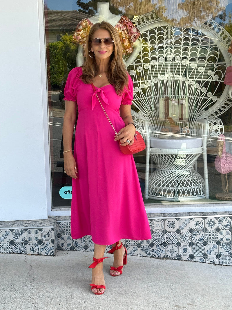 Jade Tie Front Midi Dress - Pink
