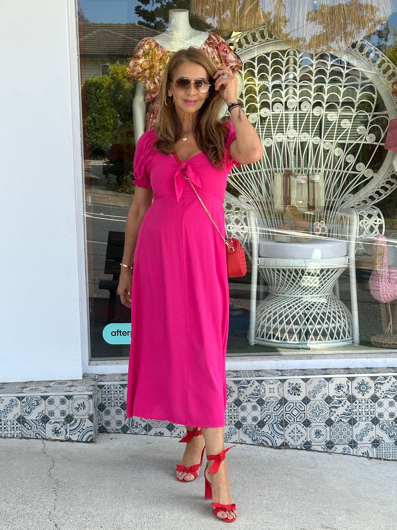 Jade Tie Front Midi Dress - Pink