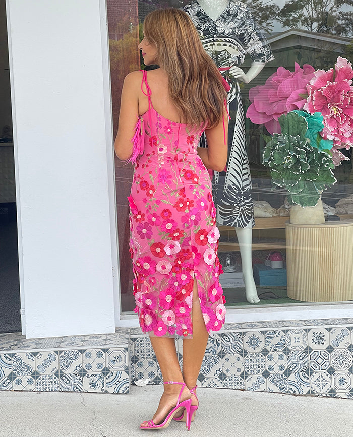 Maelle Flora Midi Dress - Pink