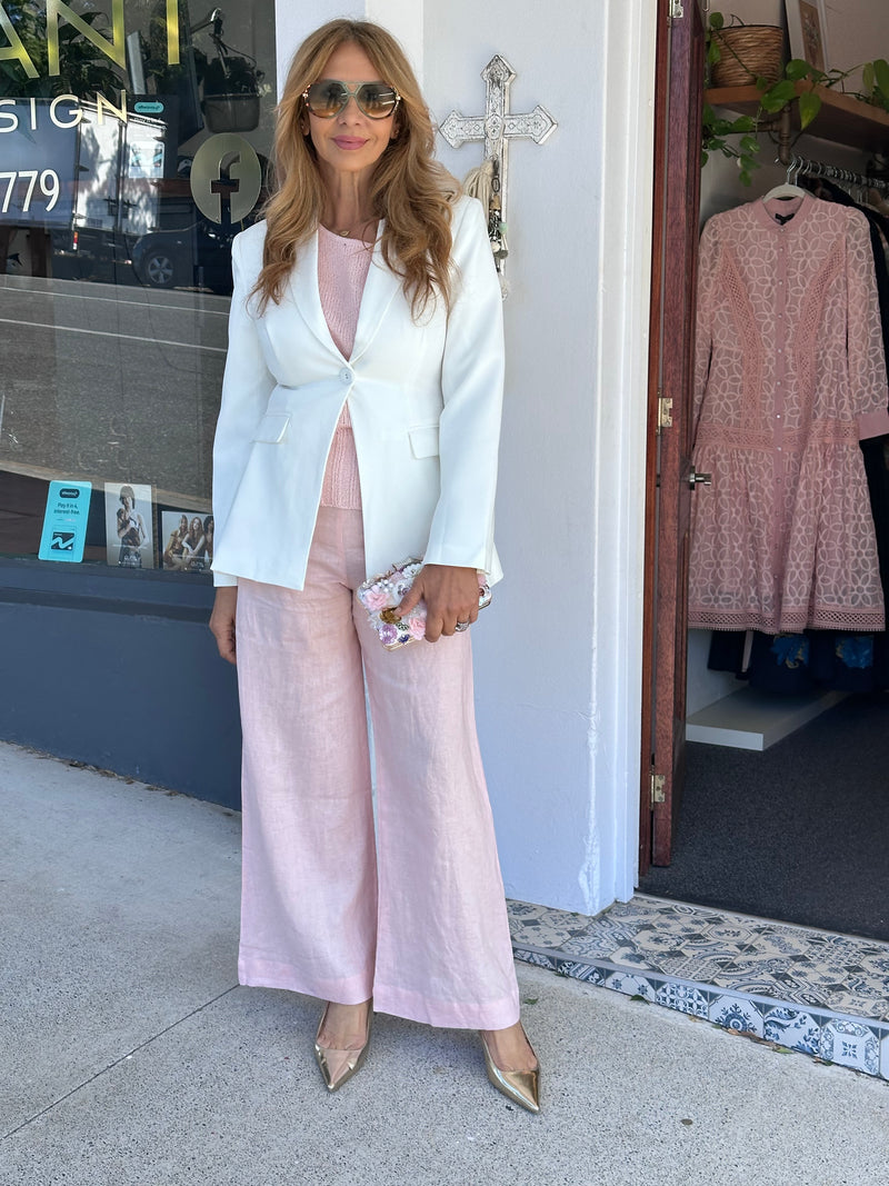 White Cinched Waist Blazer
