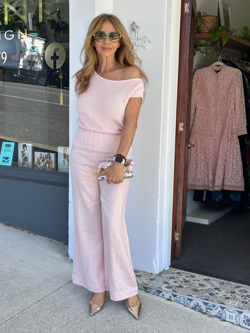 Boat Neck Knit Top - Blush