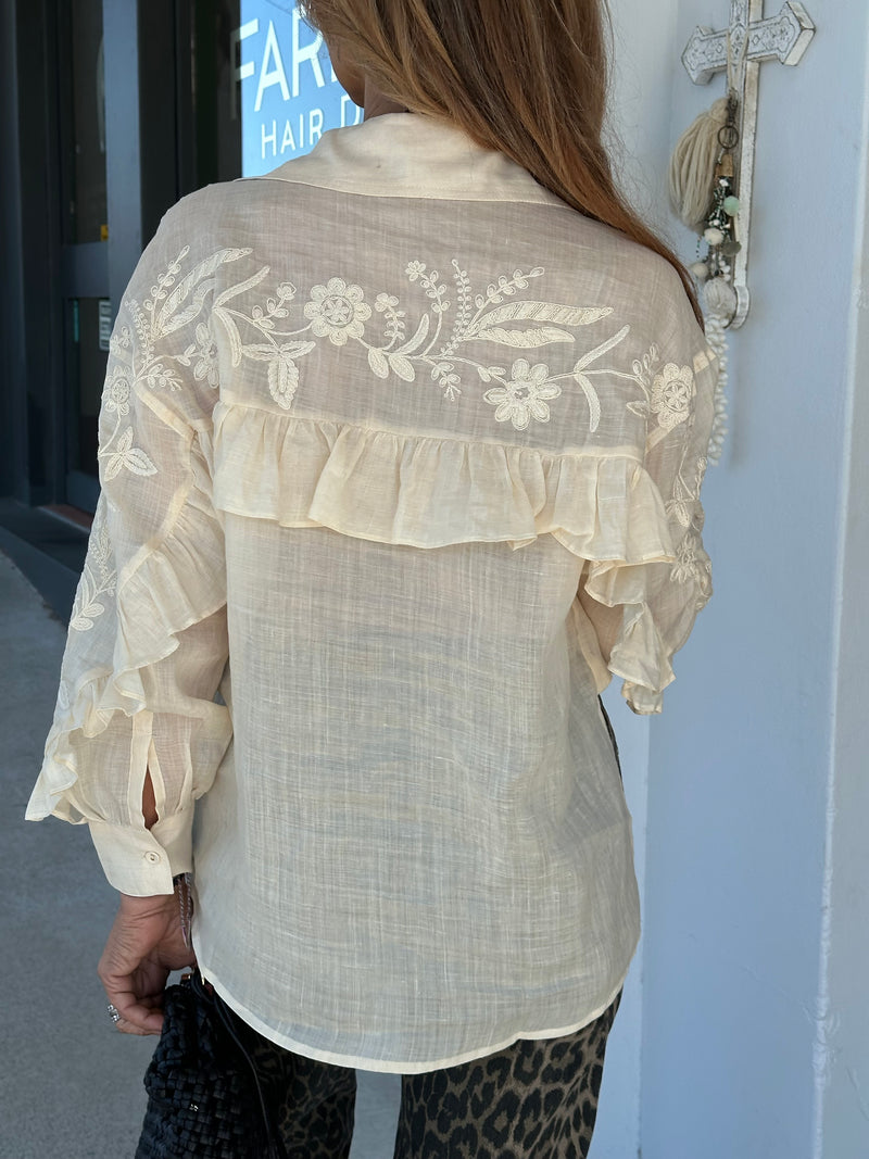 Wanda Embroidery Rami Shirt - Cream