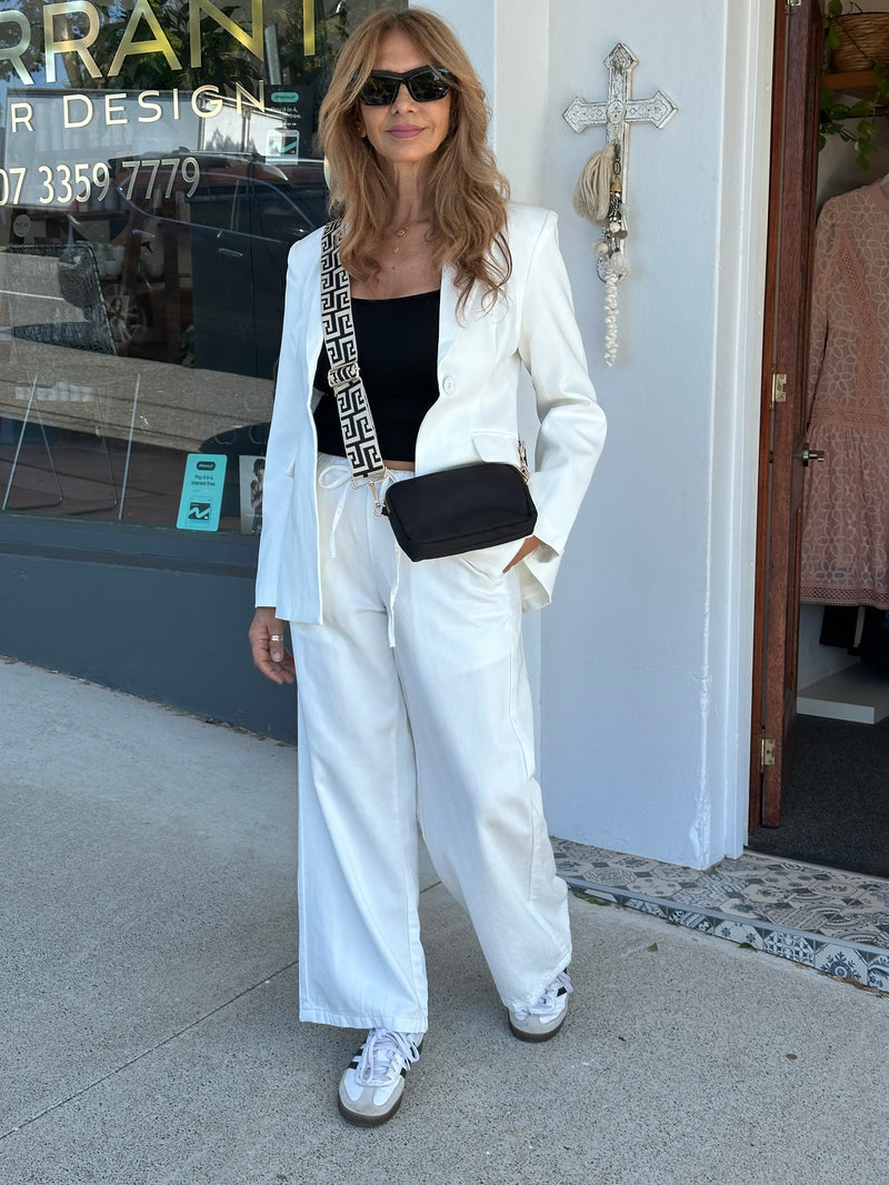 White Cinched Waist Blazer