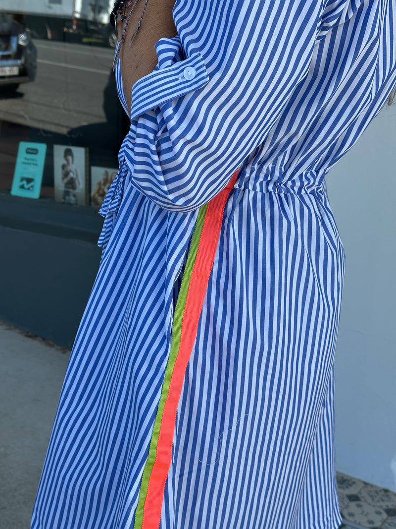 Neon Stripe Shirt Dress