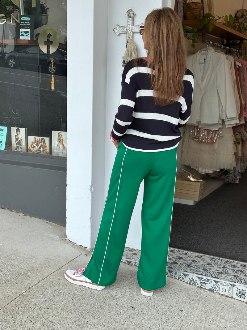 Navy White and Pink Stripe Knit Top