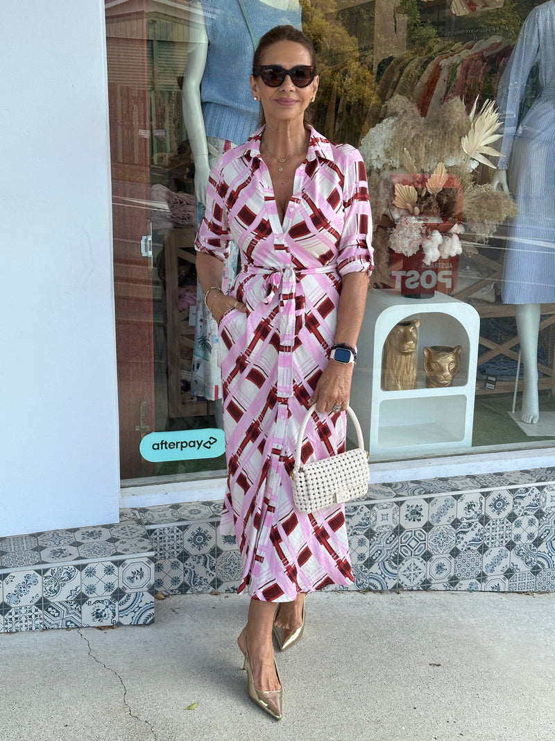 Stacey Pink Geometric Print Dress