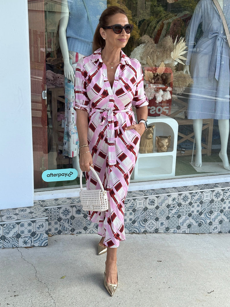 Stacey Pink Geometric Print Dress