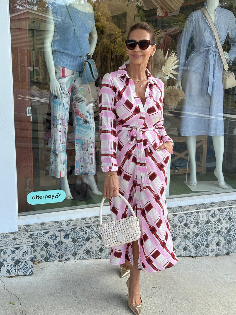 Stacey Pink Geometric Print Dress