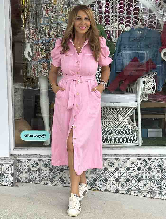 Lara Pink Denim Button Front Dress