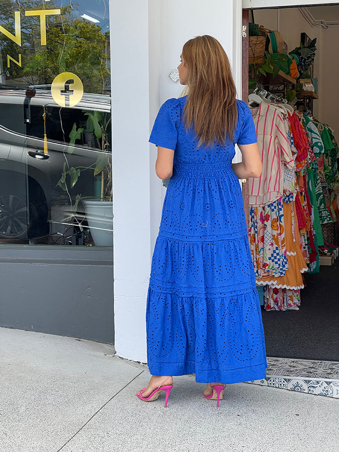 Eliana Deco Broderie Dress - Blue