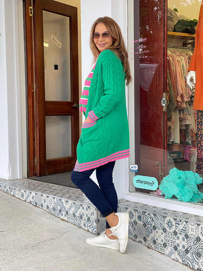 Green and Pink Knit Cardi