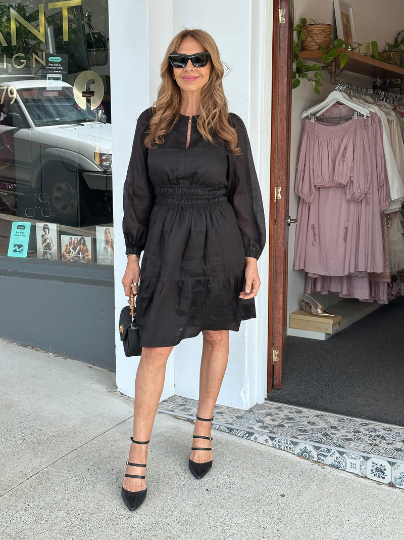Violet Long Sleeve Ramie Short Dress