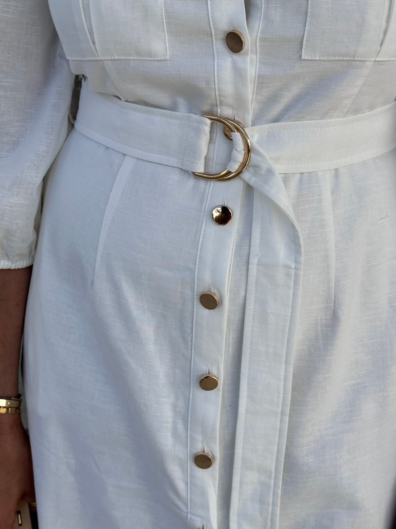 White Linen Utility Dress