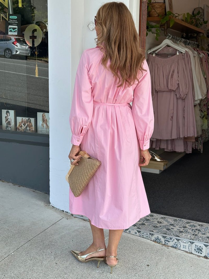 Candy Pink Midi Shirt Dress