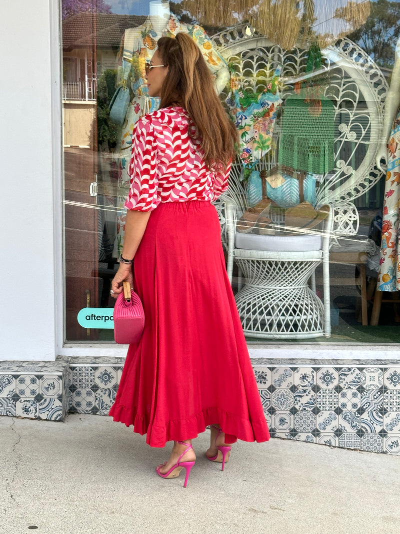 All Night Ruffle Skirt - Red