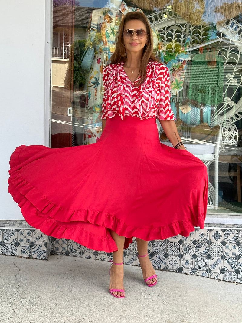 All Night Ruffle Skirt - Red